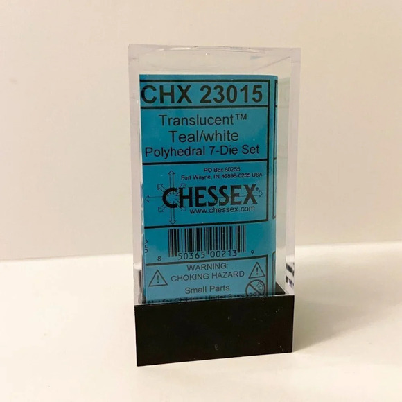 Chessex 7 Polyhedral Dice  Set Translucent Teal White CHX 23015 Cracked Case - Picture 5 of 11